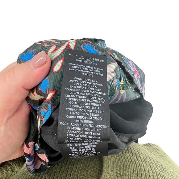 Tory Burch Floral Longsleeve Silk Twill Shift Dress Black Mountain Floral Size 0 - Picture 14 of 15